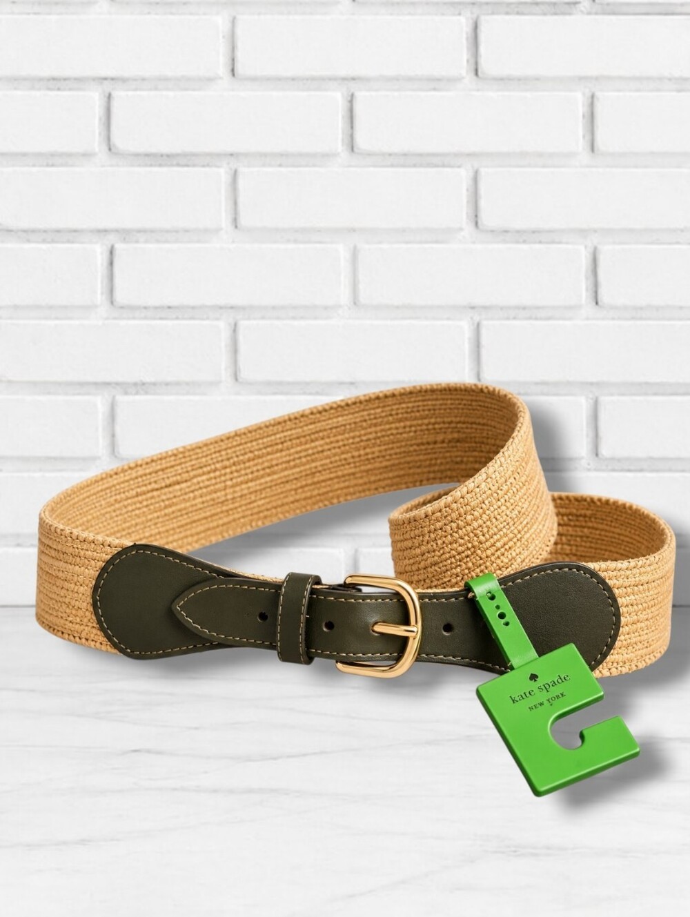 NEW! Kate Spade Tan Woven Elastic Band With Black Faux Leather Buckle Size S/M